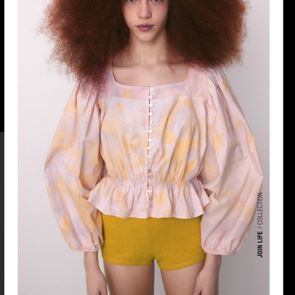 ZARA Tie Dye Crop Blouse - Picture 2 of 14